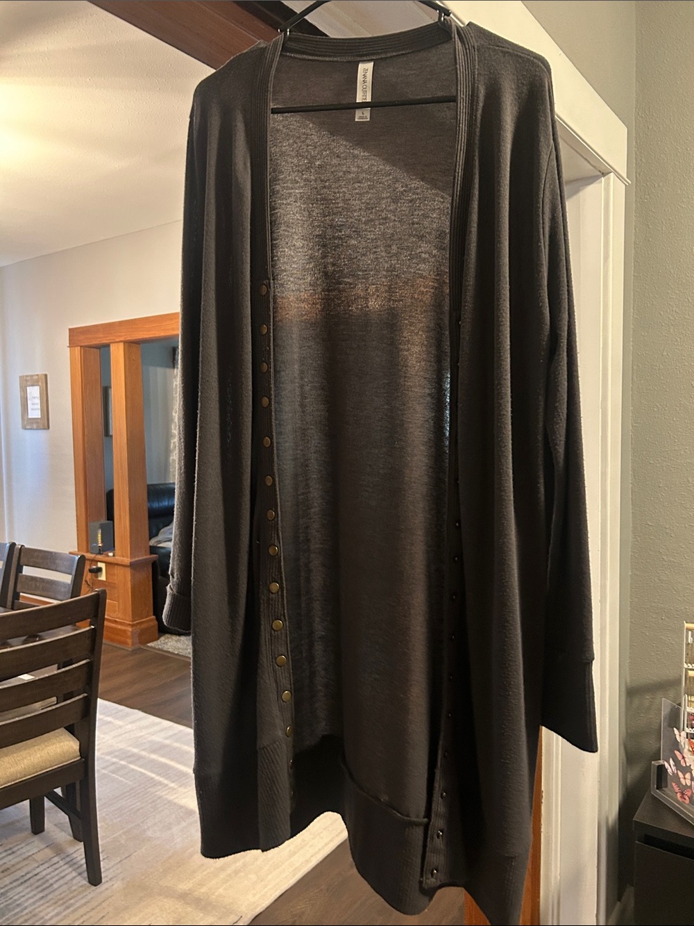 Zenana Outfitters Long Open-Front Dark Grey Cardigan